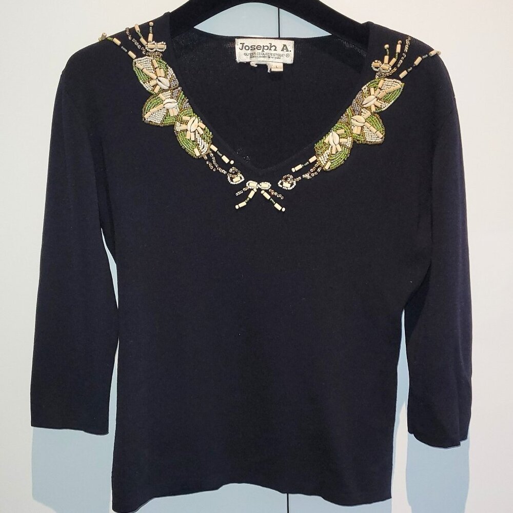 Vintage 90s Y2K Coastal Seashell and Bead Embellished Sweater Sz L